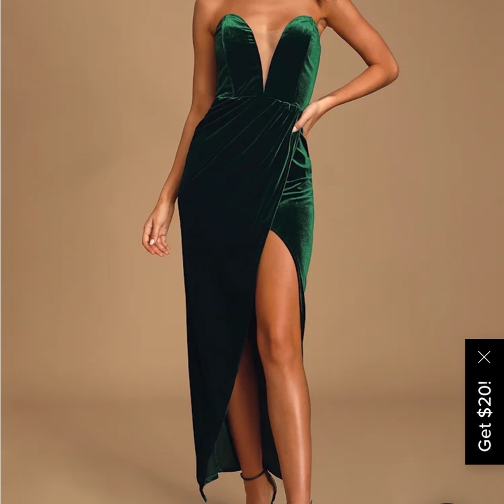 Lulus My Dream Come True Forest Green Velvet Strapless Maxi Dress